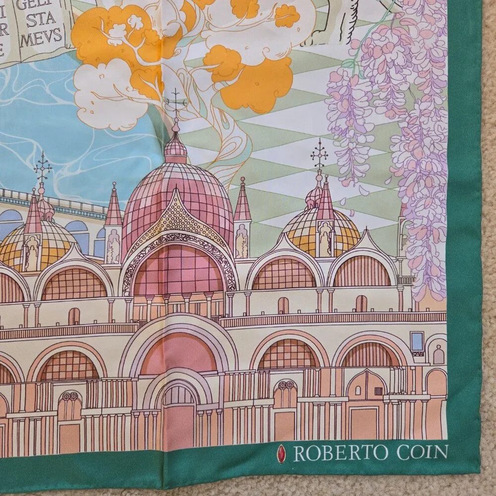 NIB Roberto Coin Silk Scarf Pastel Italy Venice Violin
